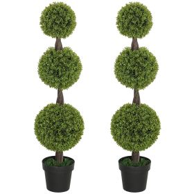 HOMCOM 2 PCS 45.3" Topiary Balls Boxwood Topiary Plants, 3 Ball Fake Plants in Pots for Indoor Outdoor Living Room, Green HOMCOM 2 PCS 45.3" Topiary Balls Boxwood Topiary Plants, 3 Ball Fake Plants in Pots for Indoor Outdoor Living Room, Green